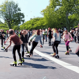people finding an eco way of getting around by using rollerblades and roller skates