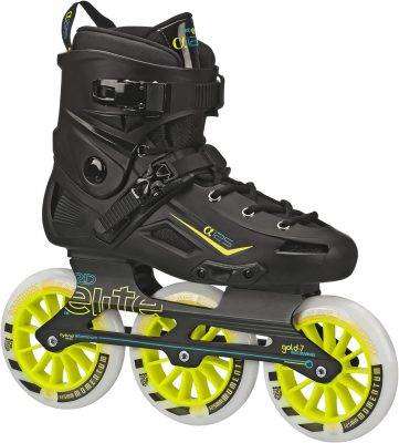 Alpha 125mm 3-Wheel Inline Skates a black roller skate with yellow wheels