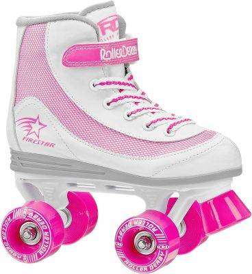 a white and pink roller skate